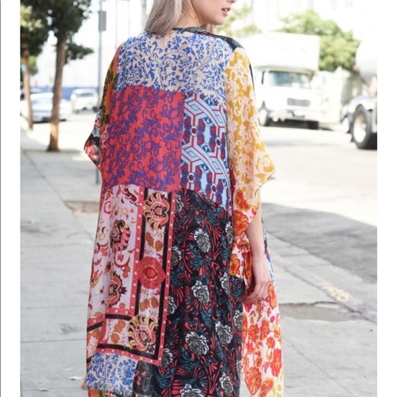 BOHO FLORAL PATCH PRINT KIMONO CAFTAN - Picture 3 of 3
